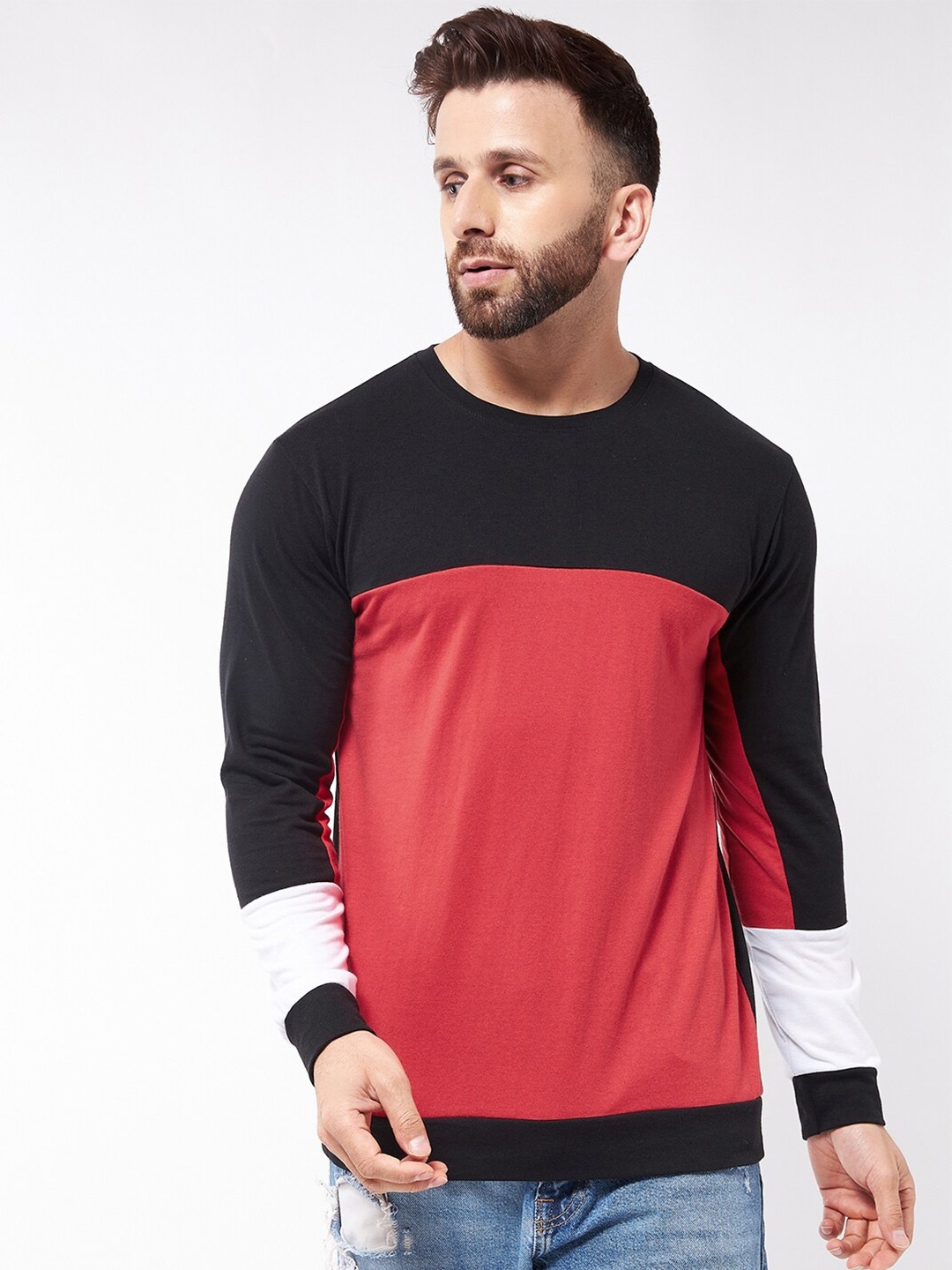 

GRITSTONES Men Black & Red Colourblocked Cotton T-shirt