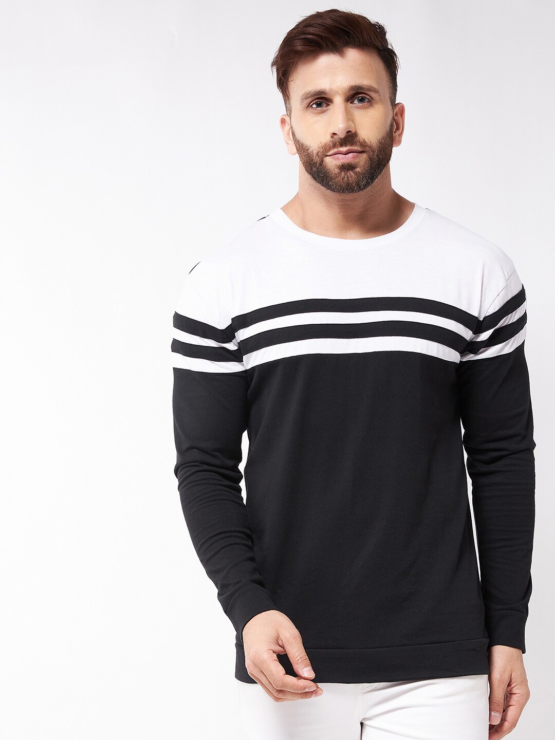 

GRITSTONES Men White Striped Cotton T-shirt