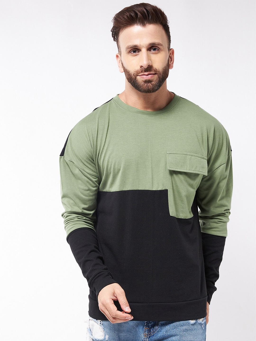 

GRITSTONES Men Green Colourblocked Oversized T-shirt