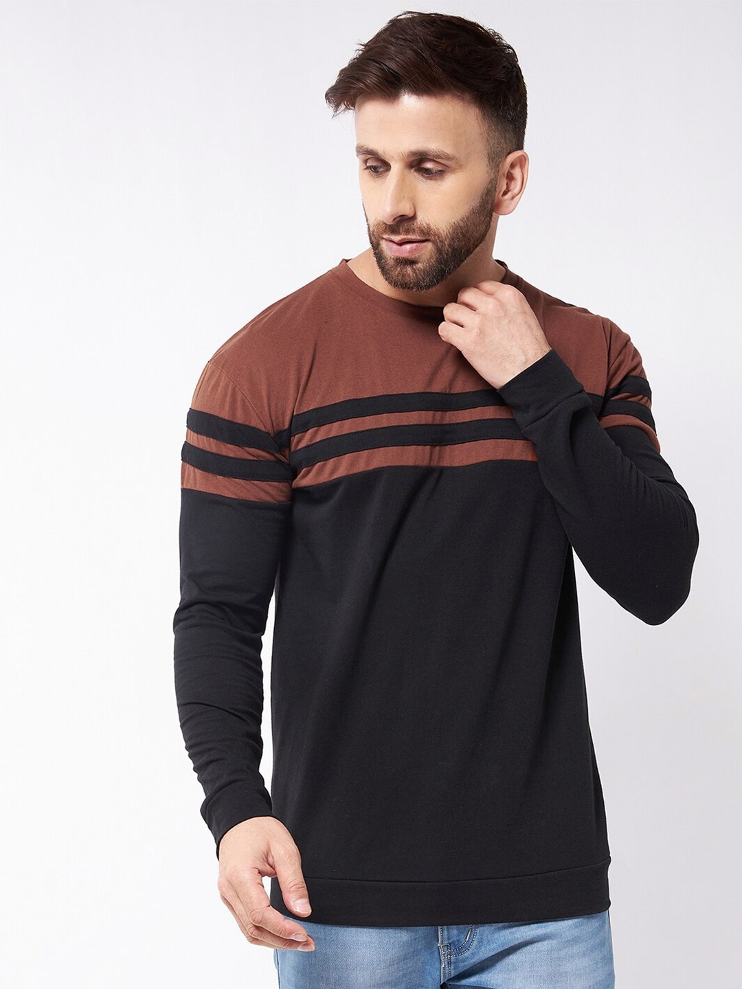 GRITSTONES Men Brown & Black Colourblocked T-shirt