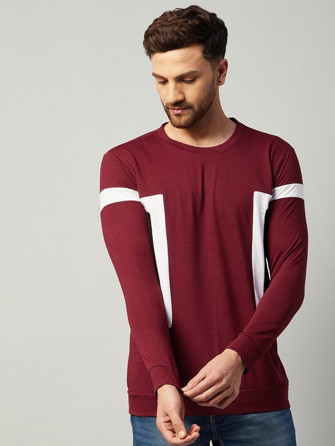 

GRITSTONES Men Maroon Colourblocked Cotton T-shirt