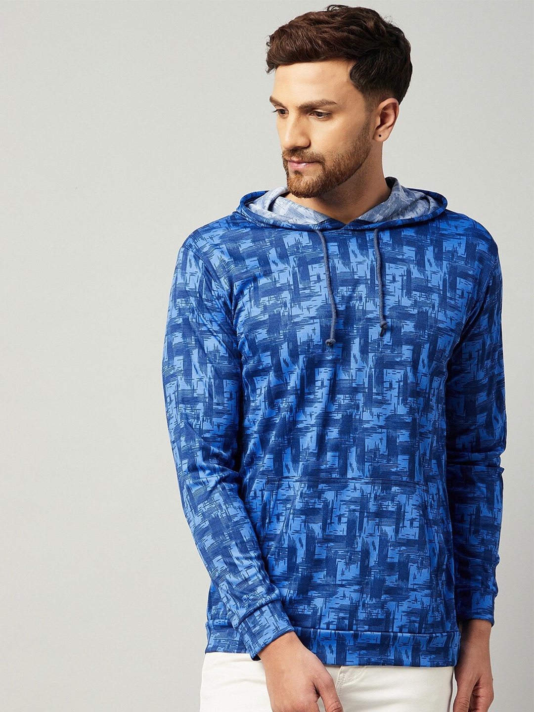 

GRITSTONES Men Blue Printed All Over Hooded T-shirt