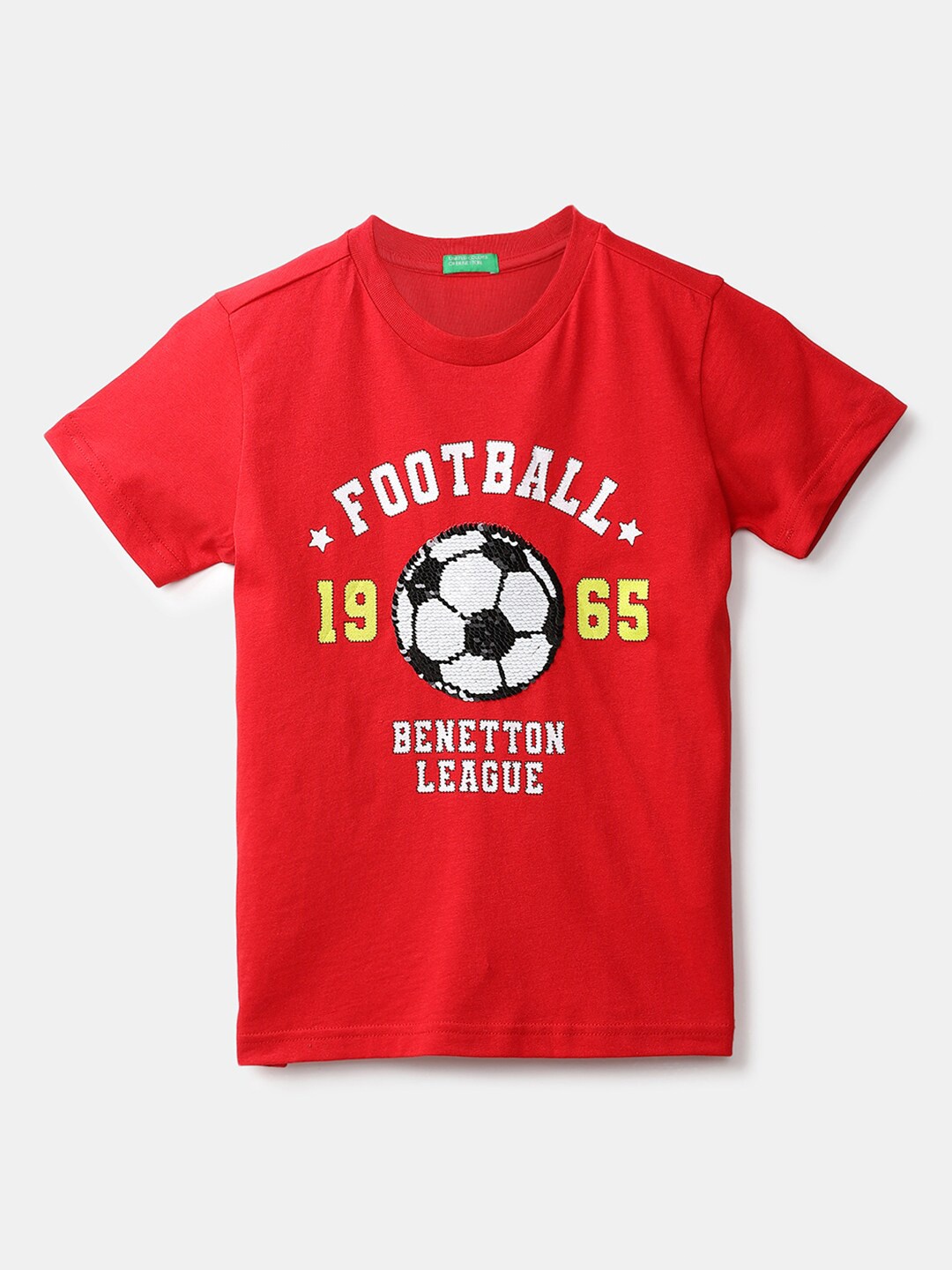 

United Colors of Benetton Boys Red Typography Printed Cotton T-shirt