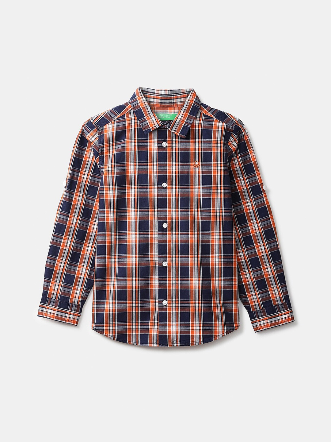 

United Colors of Benetton Boys Navy Blue Tartan Checks Checked Casual Shirt