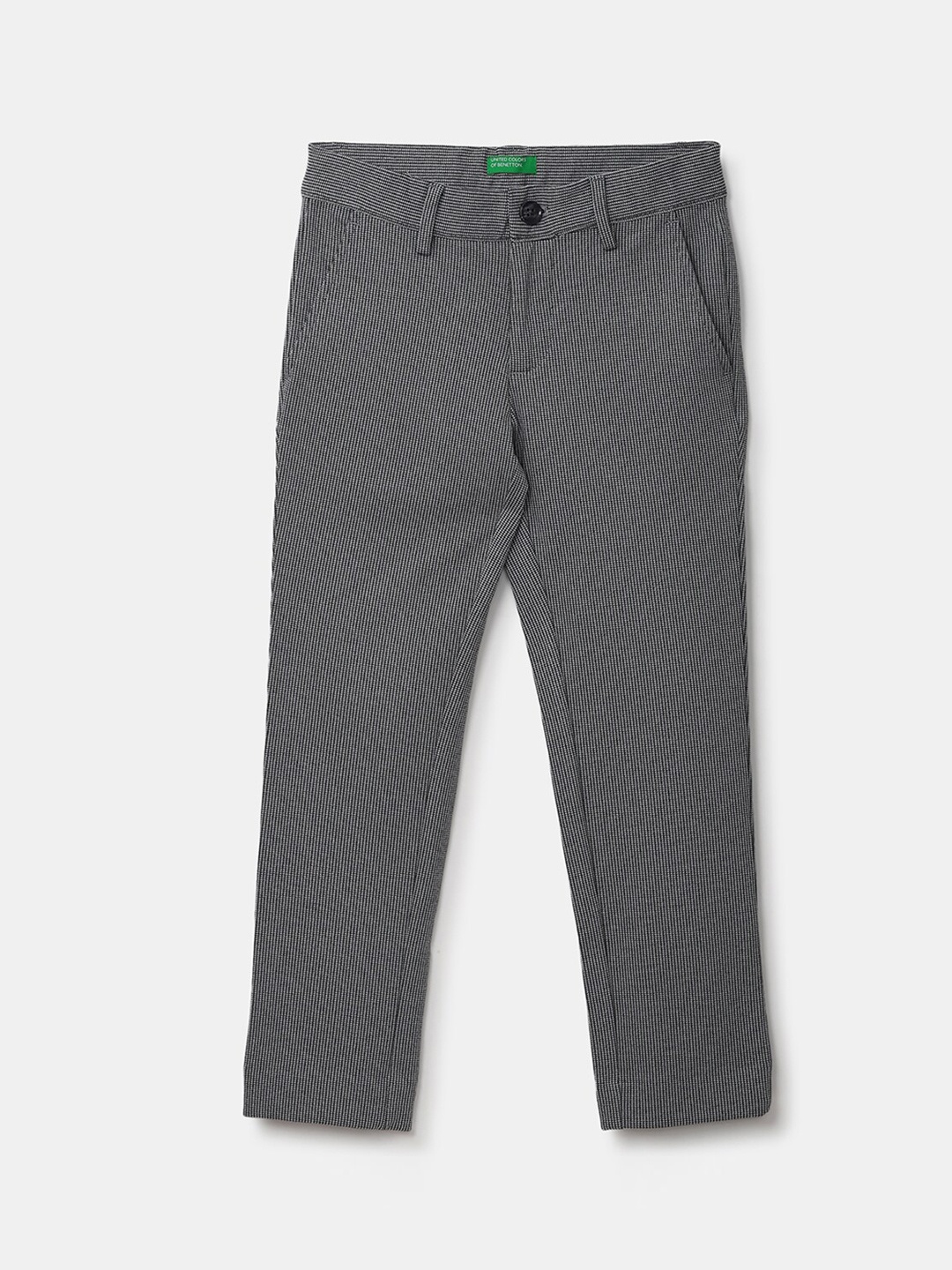 

United Colors of Benetton Boys Grey & Black Checked Mid-Rise Trousers