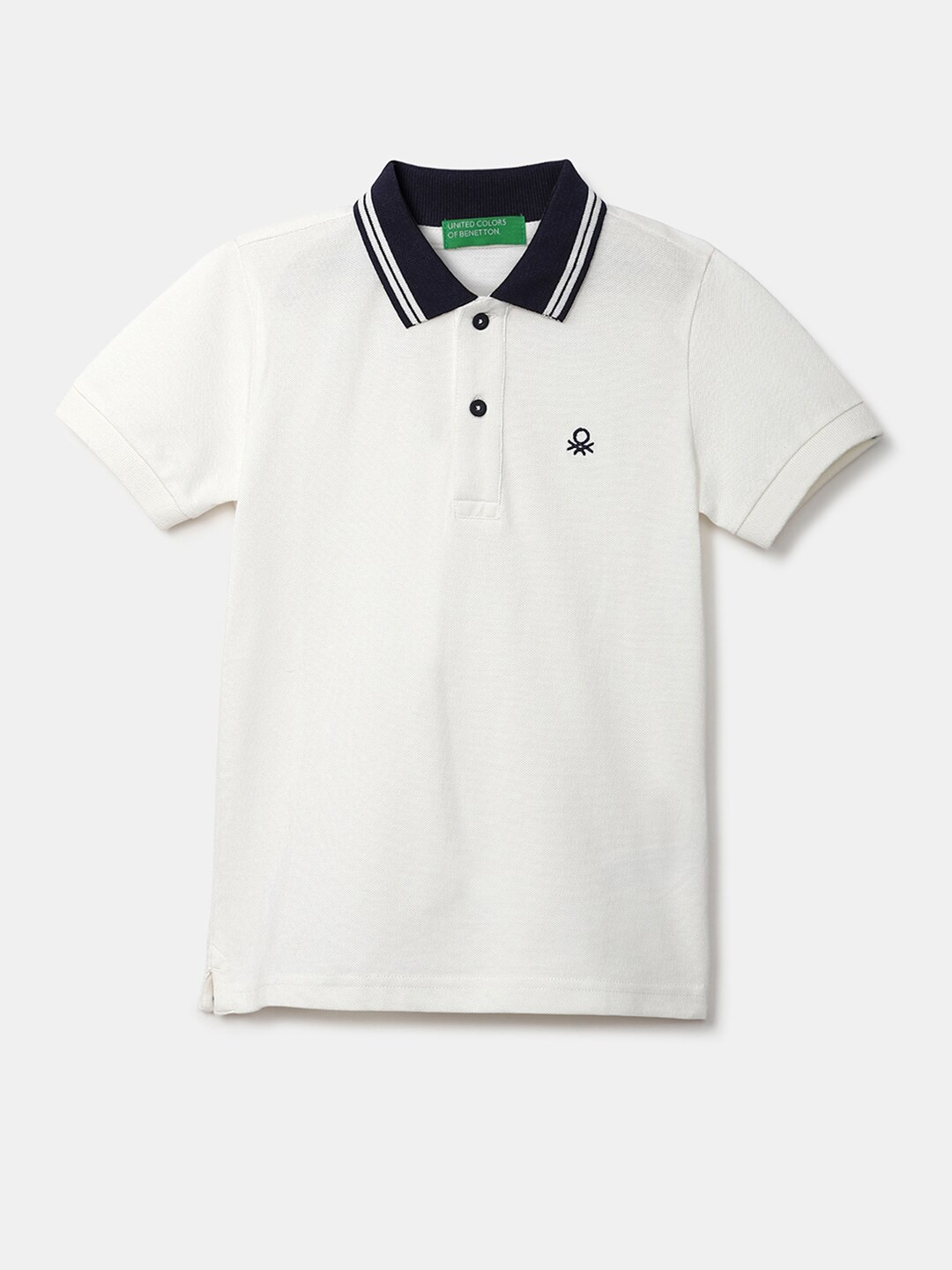 

United Colors of Benetton Boys Off White Solid Cotton Polo Collar T-shirt