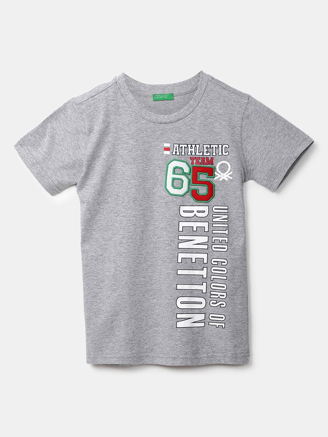 

United Colors of Benetton Boys Grey Typography Printed Applique T-shirt