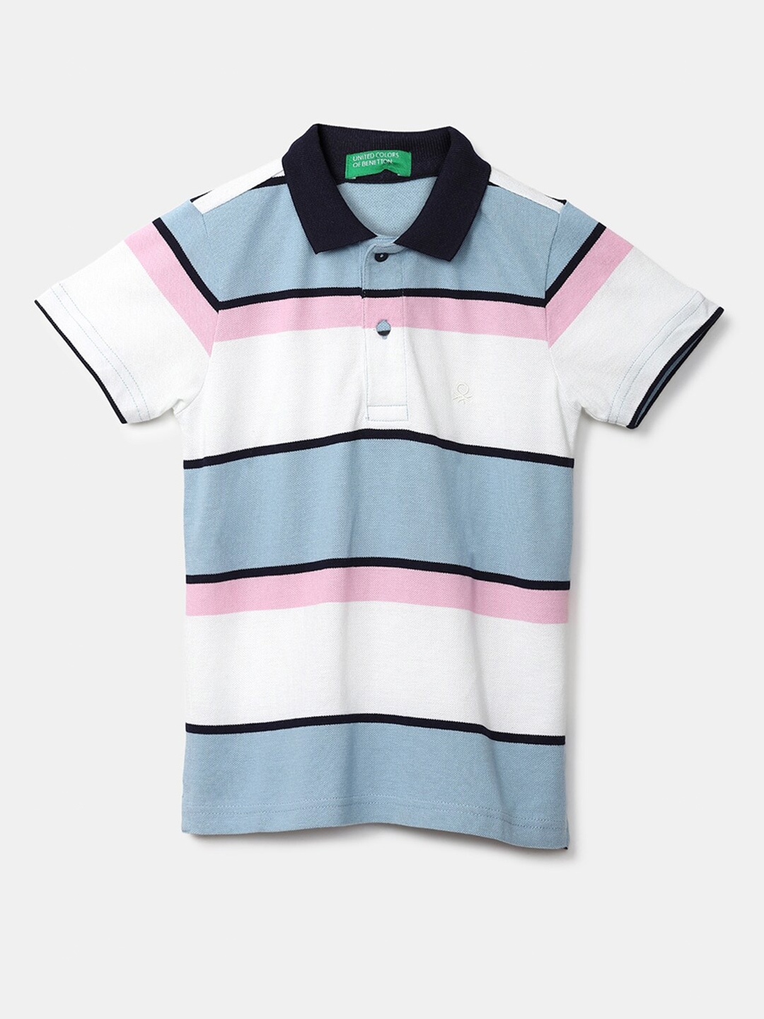 

United Colors of Benetton Boys Multicoloured Striped Polo Collar T-shirt, Blue