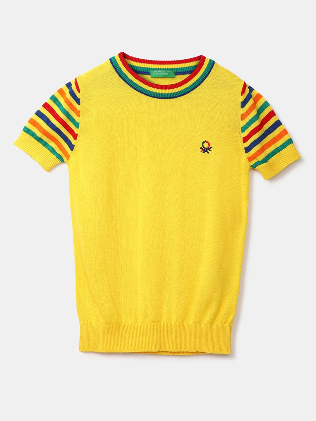 

United Colors of Benetton Boys Yellow & Red Striped Pullover