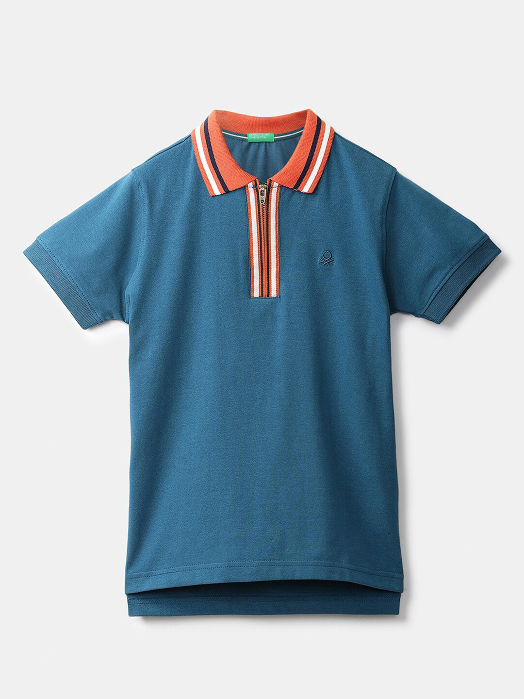 

United Colors of Benetton Boys Teal & Orange Solid Cotton Polo Collar T-shirt