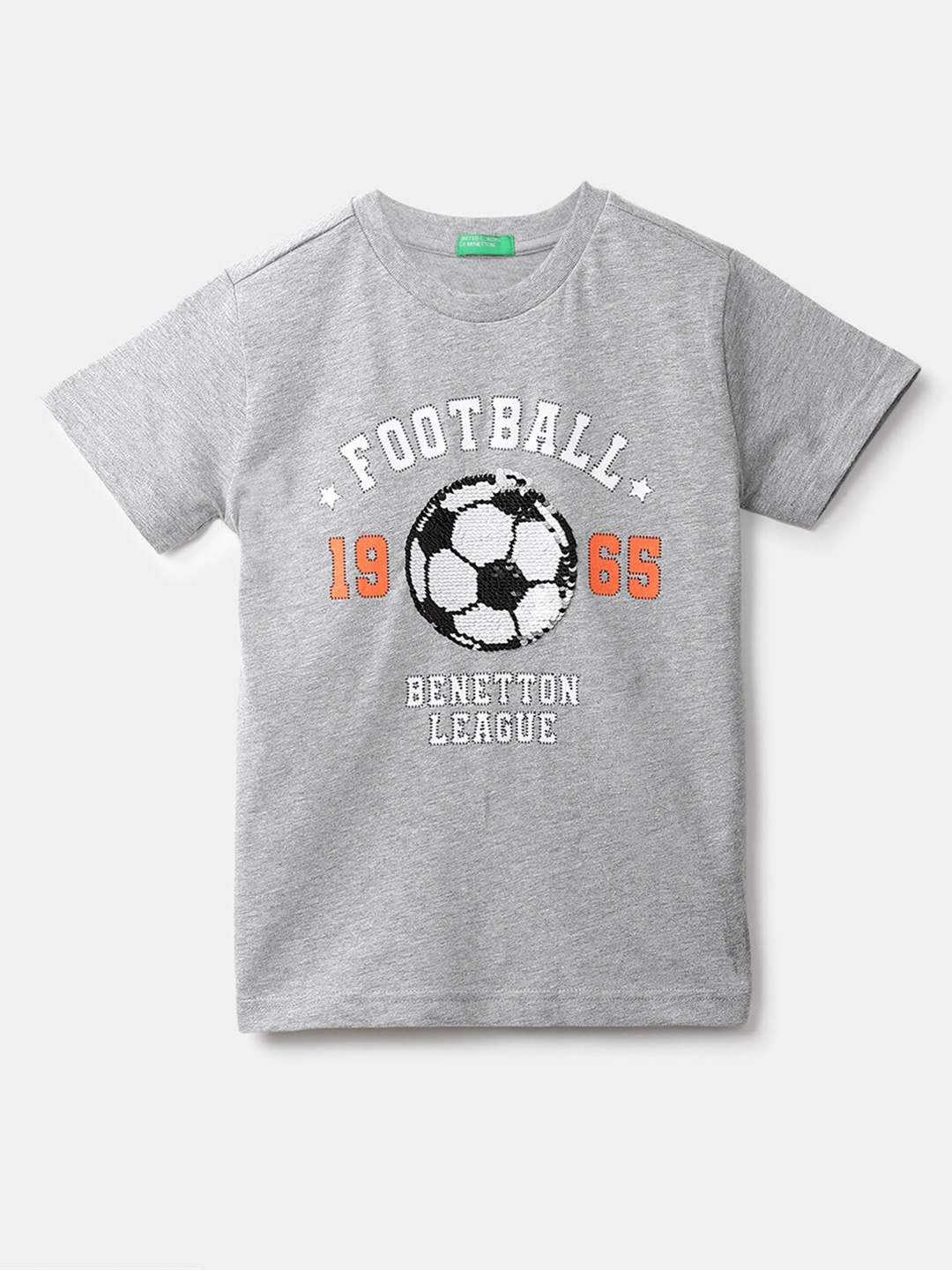 

United Colors of Benetton Boys Grey Printed Cotton T-shirt