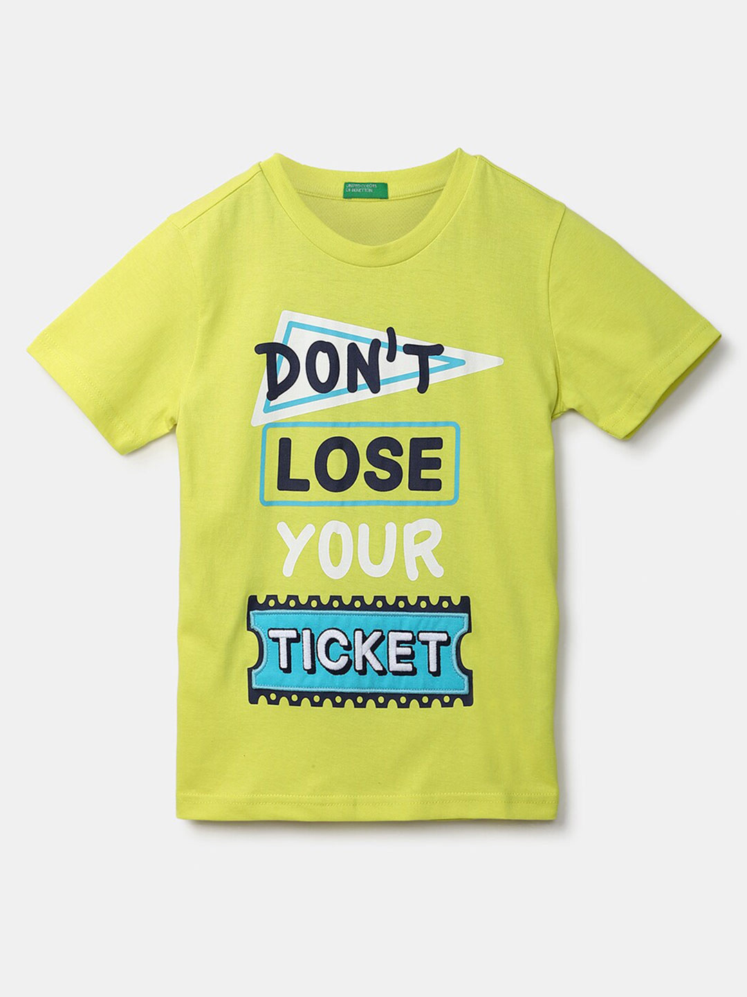 

United Colors of Benetton Boys Lime Green & Black Typography Printed Cotton T-shirt