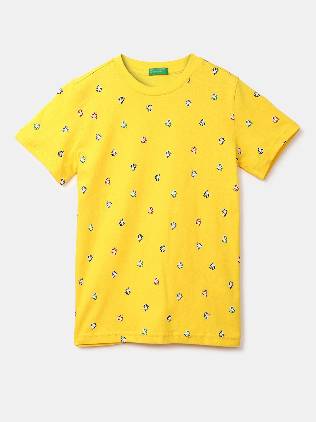 

United Colors of Benetton Boys Yellow & White Printed Cotton T-shirt