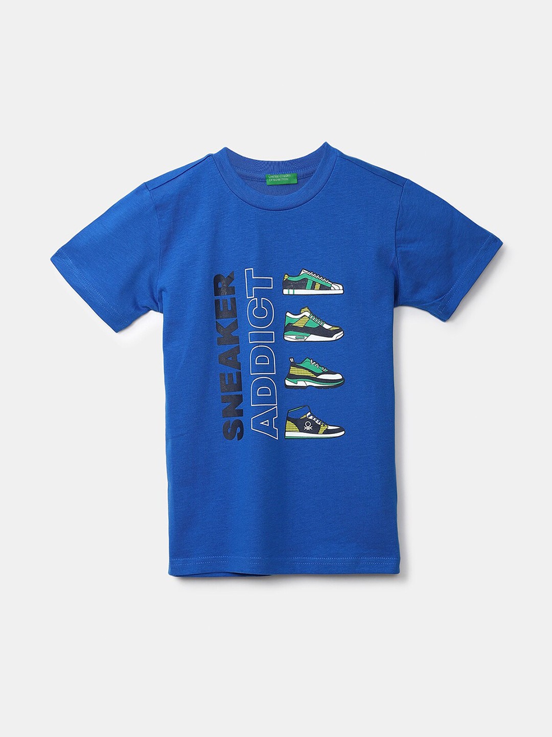 

United Colors of Benetton Boys Blue Typography Printed Cotton T-shirt