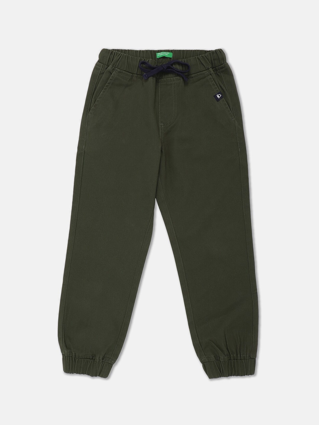 

United Colors of Benetton Kids Boys Olive-Green Solid Cotton Joggers