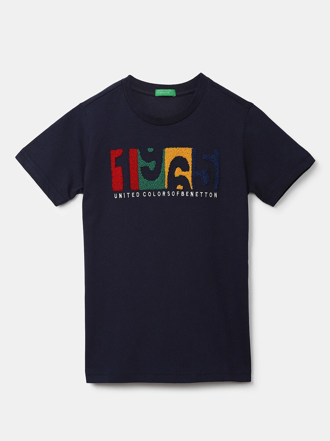 

United Colors of Benetton Boys Navy Blue Embroidered T-shirt