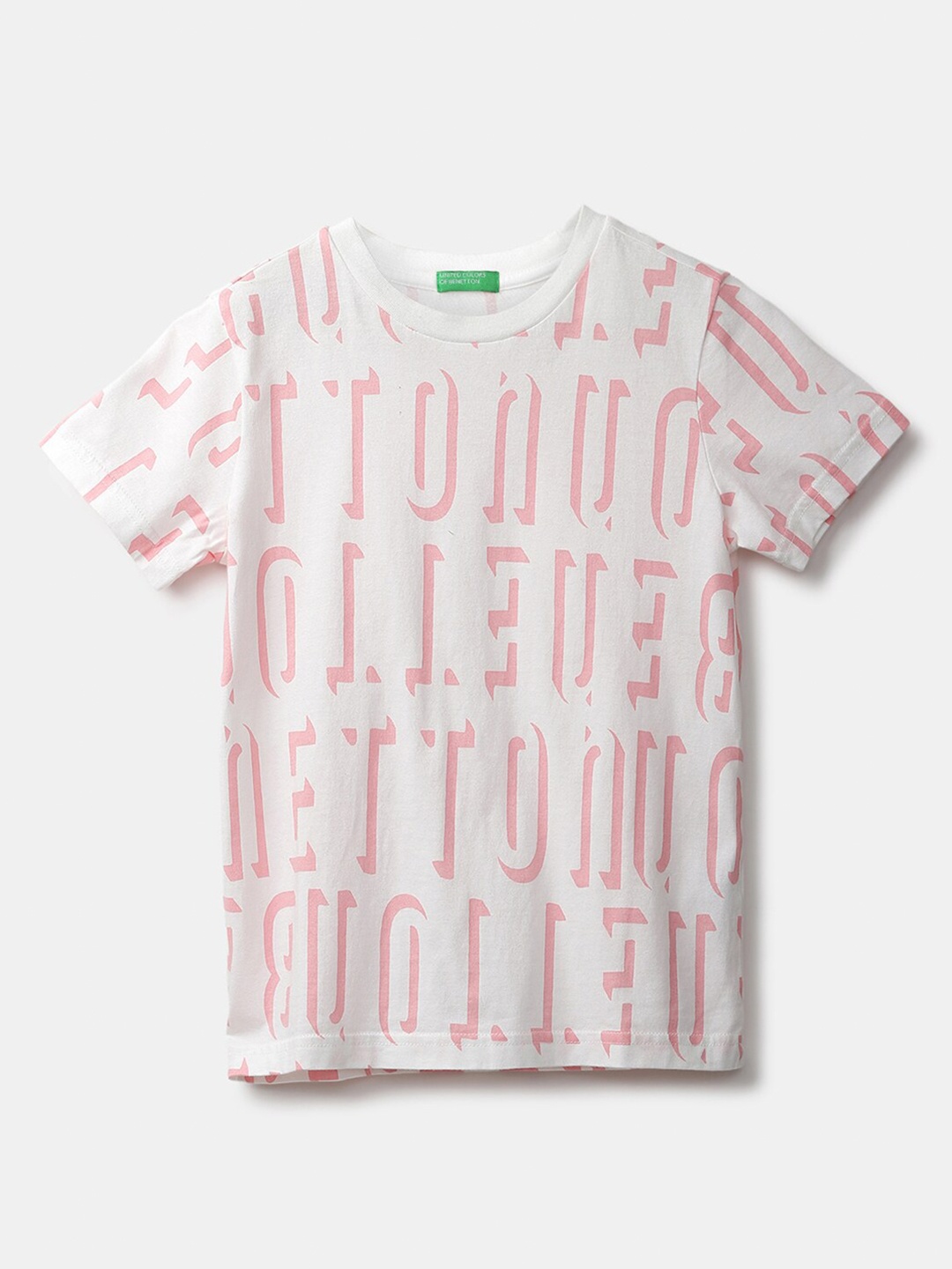

United Colors of Benetton Boys White & Pink Typography Printed T-shirt