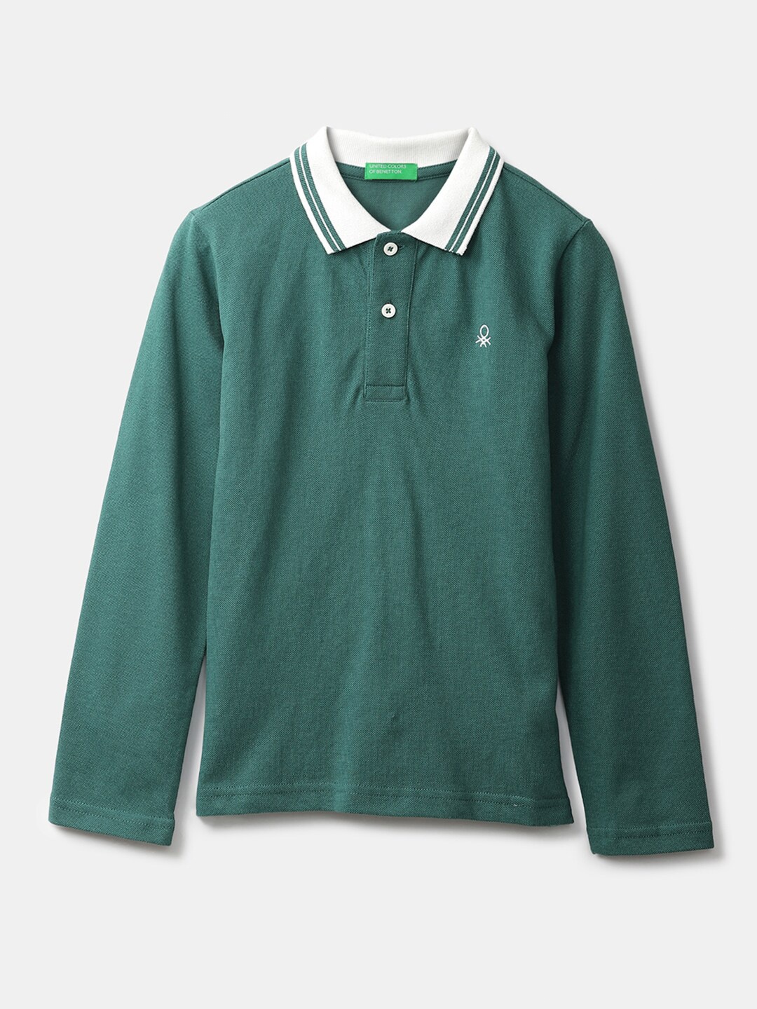 

United Colors of Benetton Boys Green & White Polo Collar T-shirt