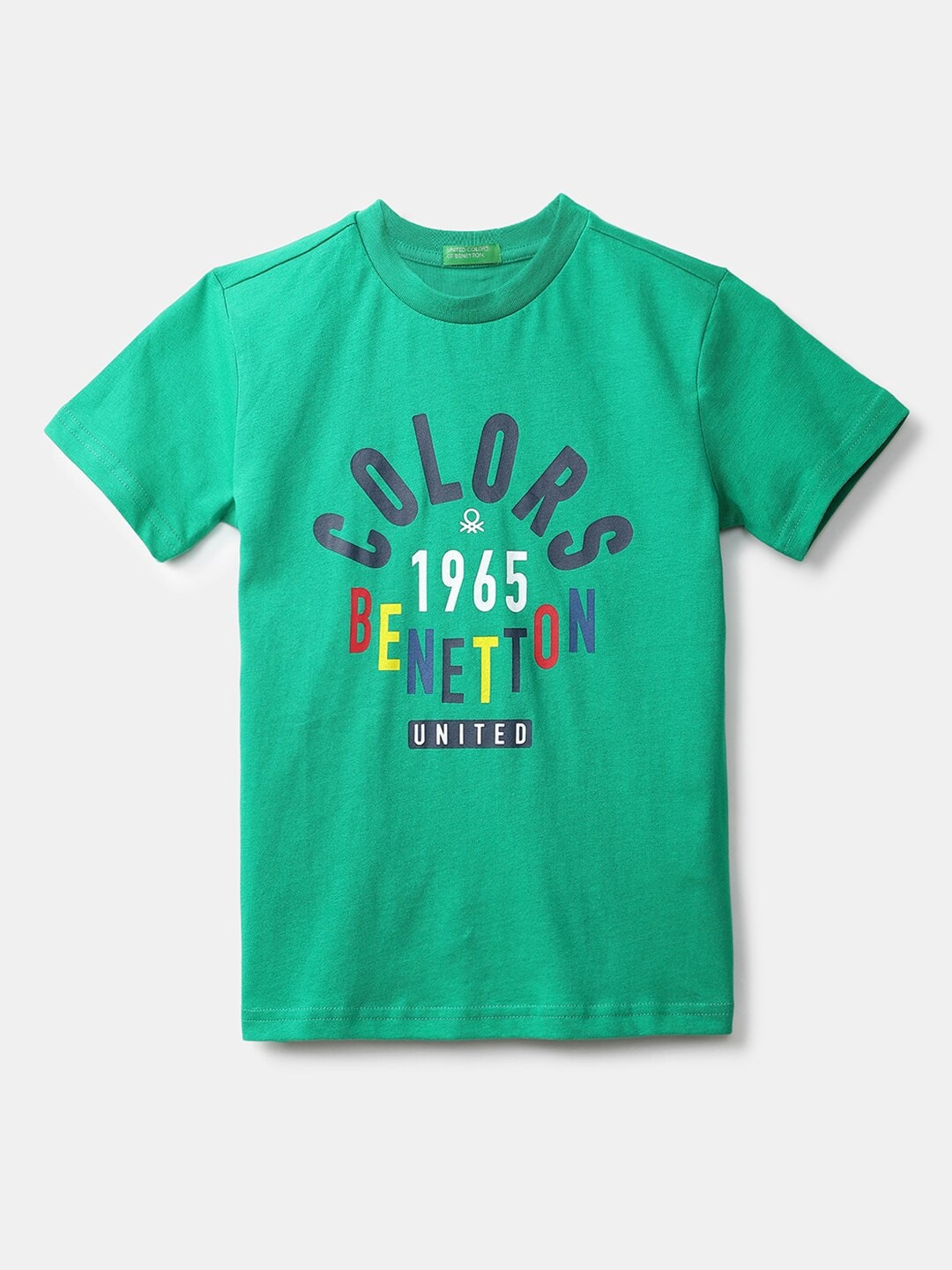 

United Colors of Benetton Boys Green Typography Printed T-shirt