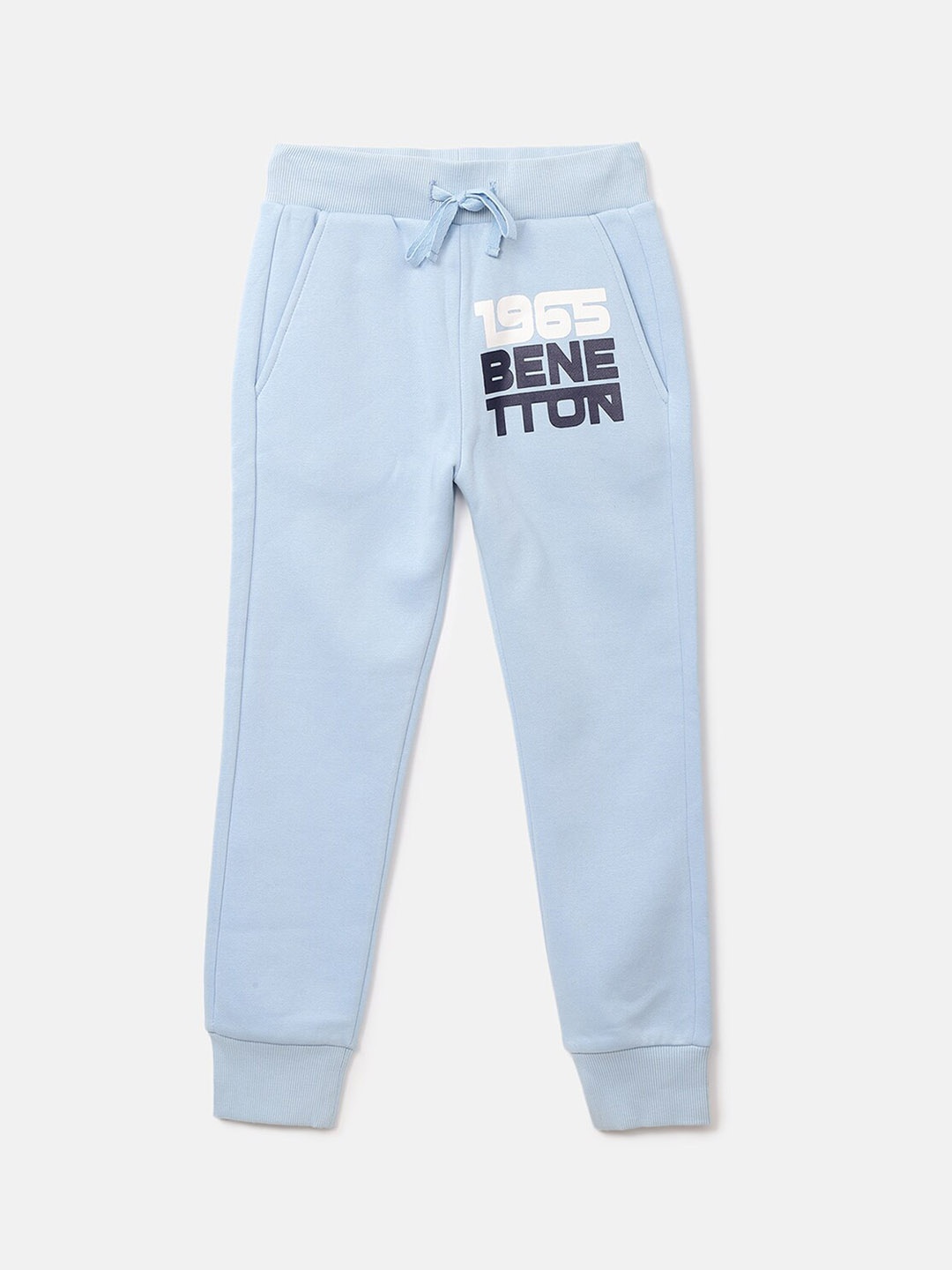 

United Colors of Benetton Boys Blue Solid Cotton Joggers Track Pants