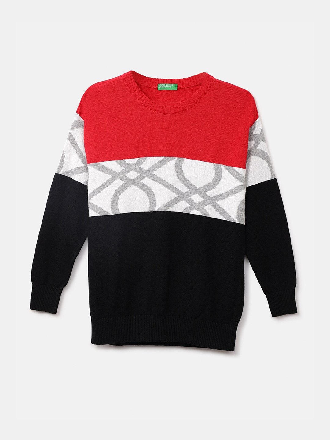 

United Colors of Benetton Boys Black & Red Colourblocked Cotton Pullover