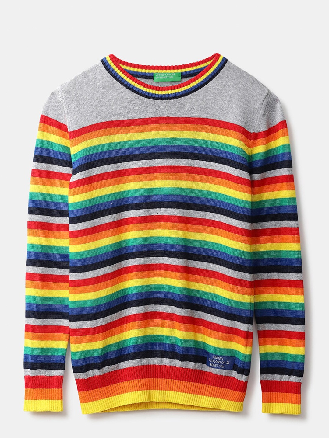 

United Colors of Benetton Boys Grey & Red Striped Pullover