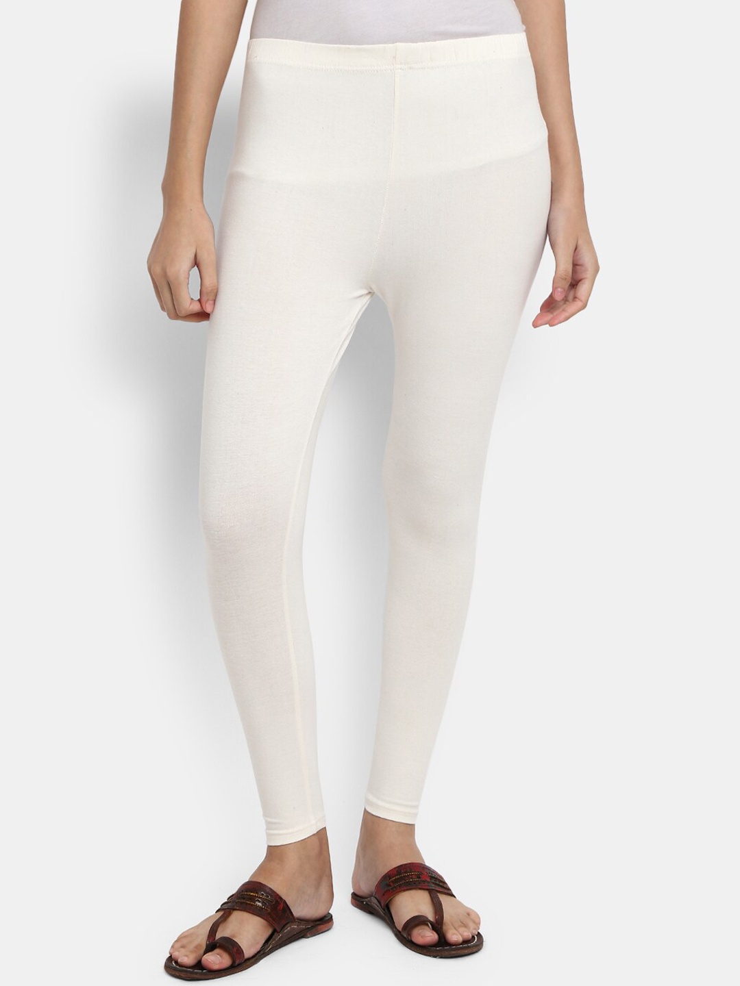 

V-Mart Women White Solid Ankle-Length Leggings