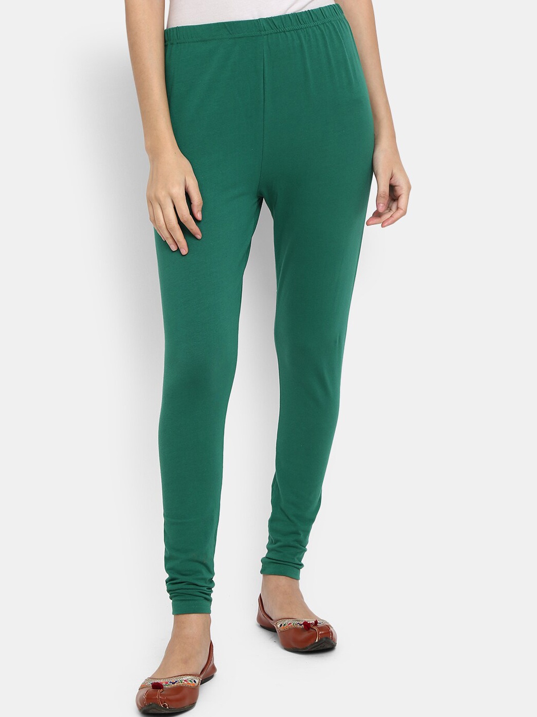 

V-Mart Women Green Solid Churidhar-Length Leggings