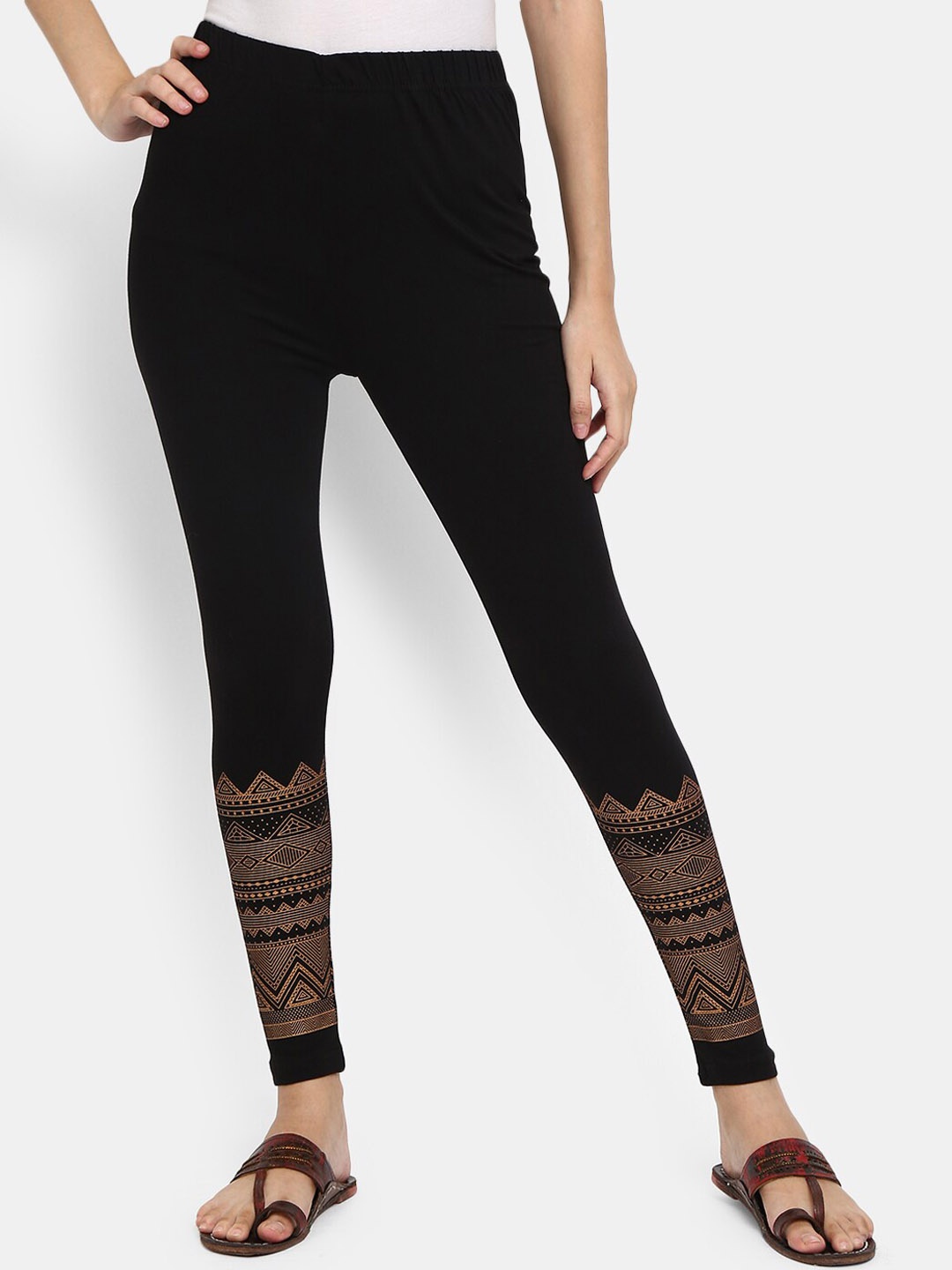 

V-Mart Women Black Printed Ankle-Length Cotton Leggings