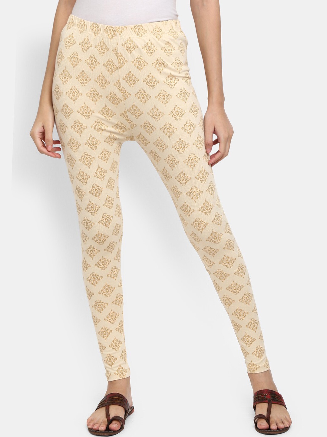 

V-Mart Women Beige Ethnic-Printed Ankle-Length Leggings