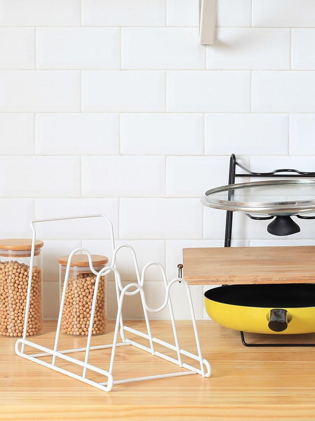 

MARKET99 White Solid Three-Layer Metal Pot Lid Rack