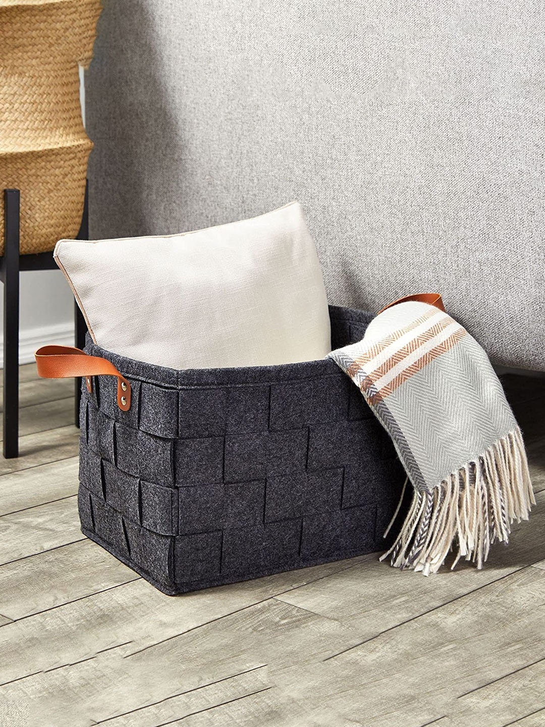 

MARKET99 Dark Grey Self Design Felt Organizer Basket