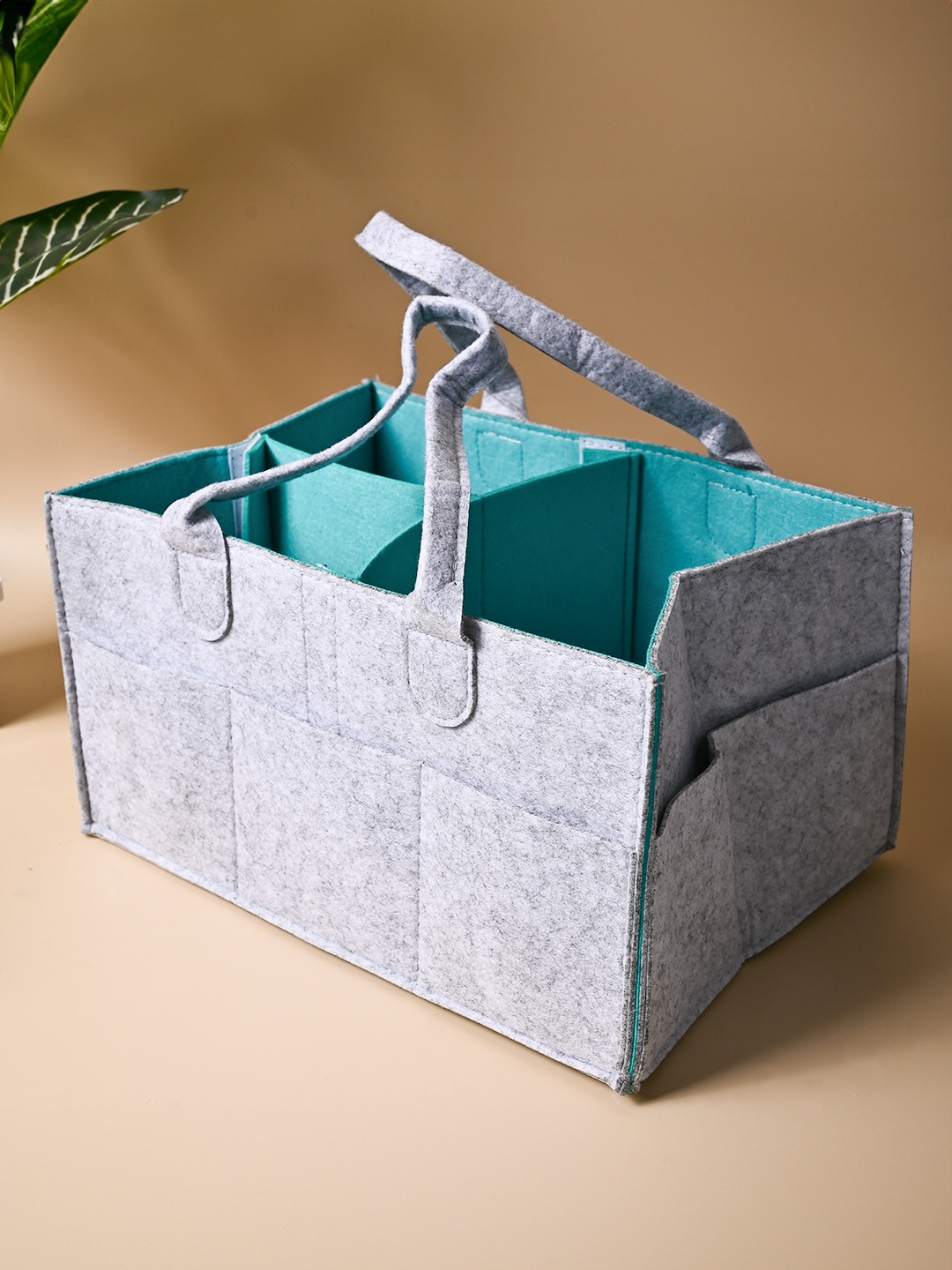 

MARKET99 Light Grey & Sea Green Solid Felt Handbag Organisers