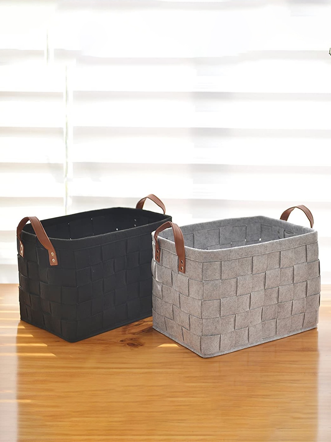 

MARKET99 Dark Grey Solid Felt Storage Basket Organisers