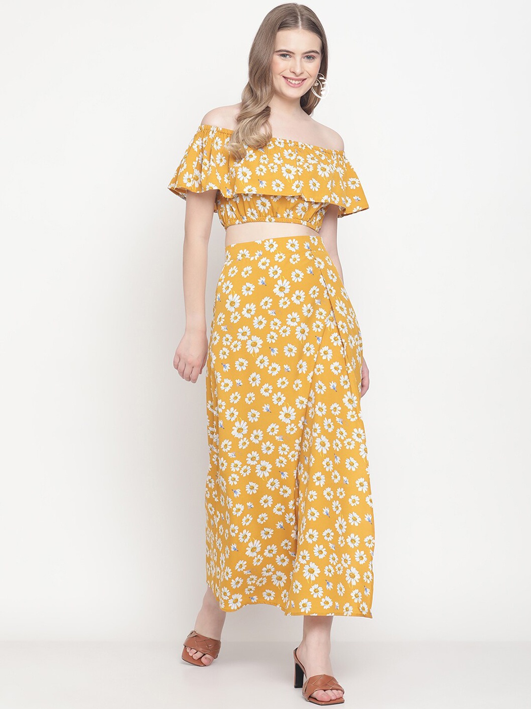 

COASTLAND Women Yellow Floral Printed Co-Ords