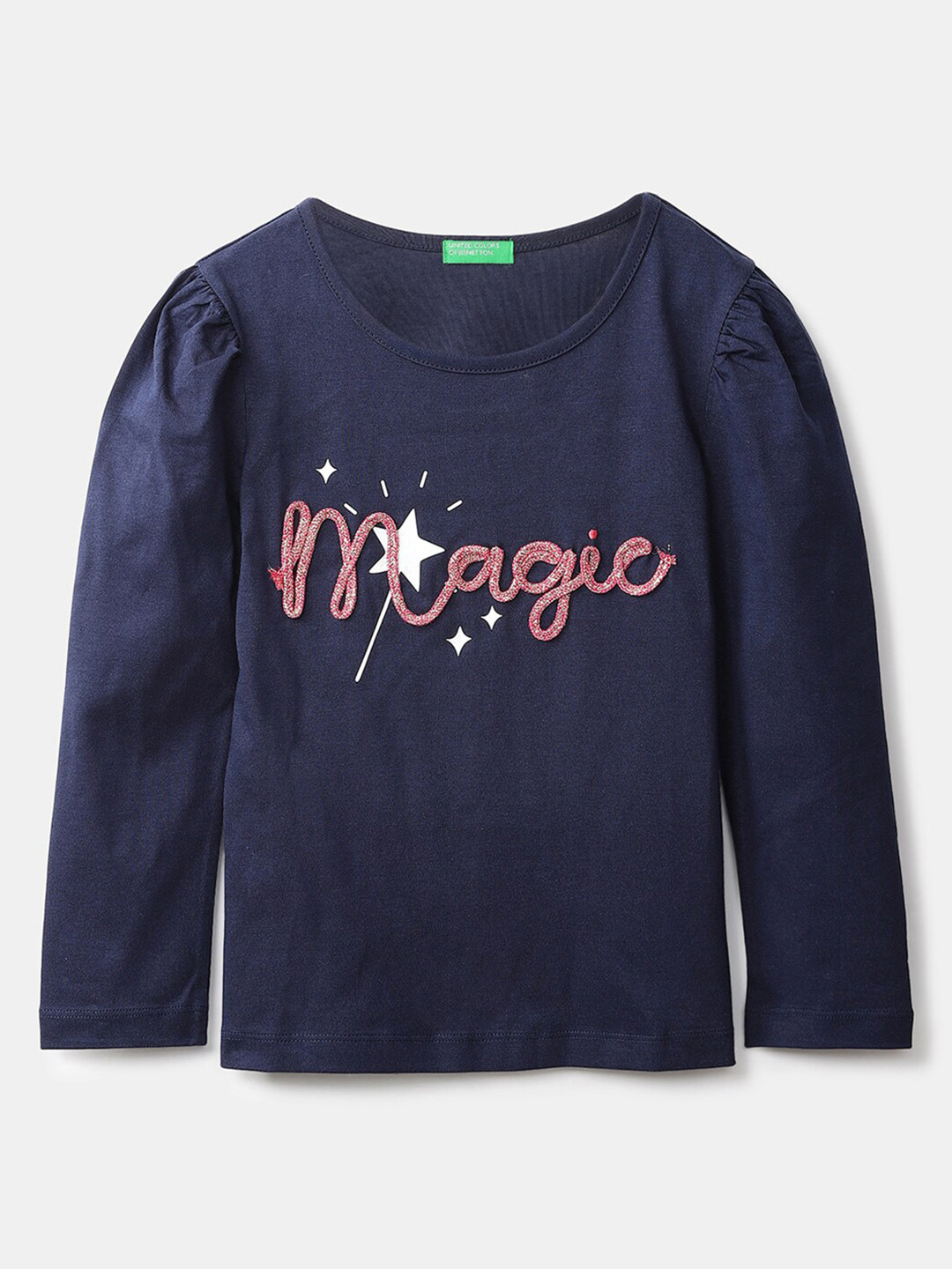 

United Colors of Benetton Girls Pure cotton Navy Blue Print Top