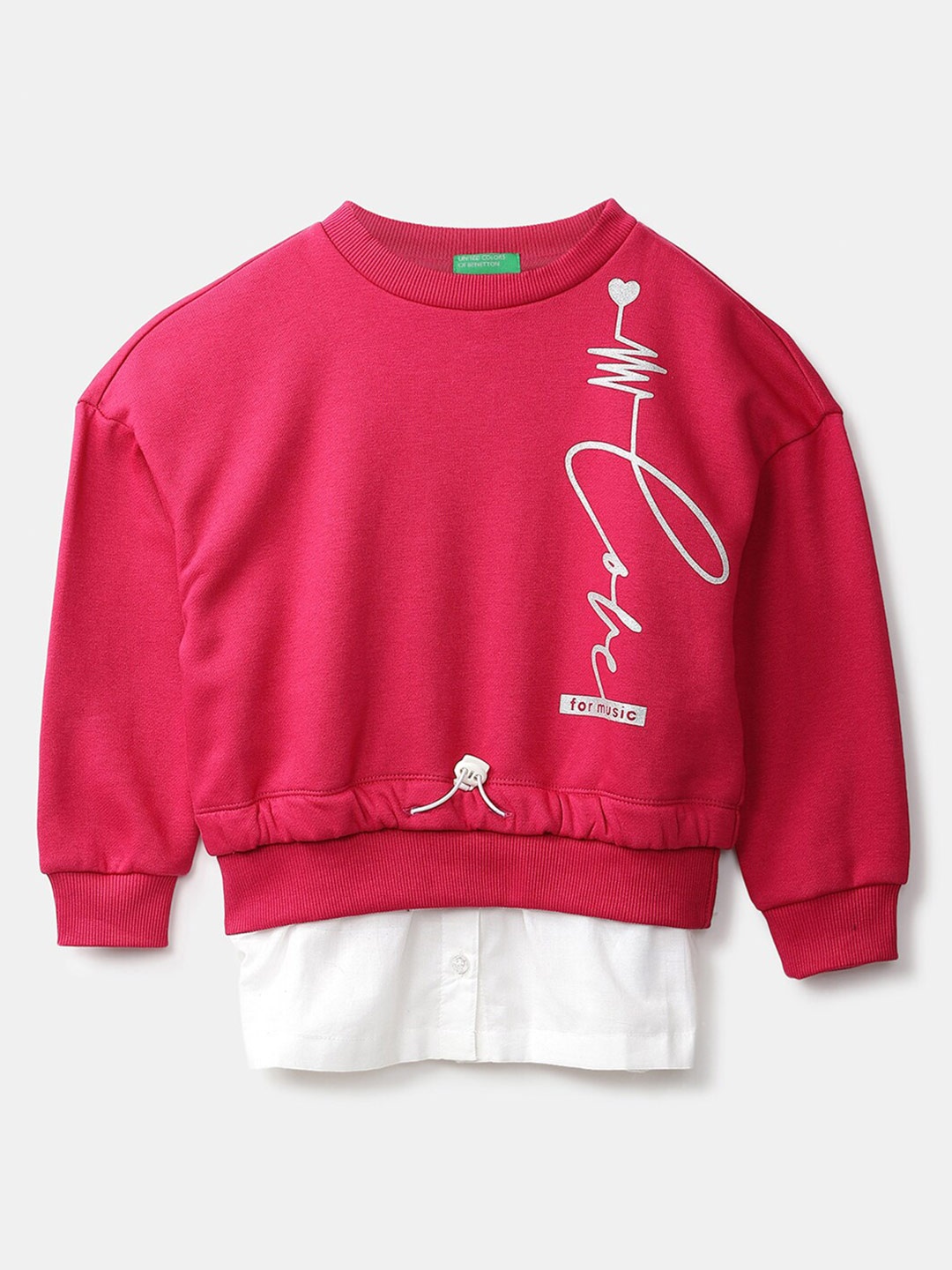 

United Colors of Benetton Girls Magenta Printed Cotton Sweatshirt