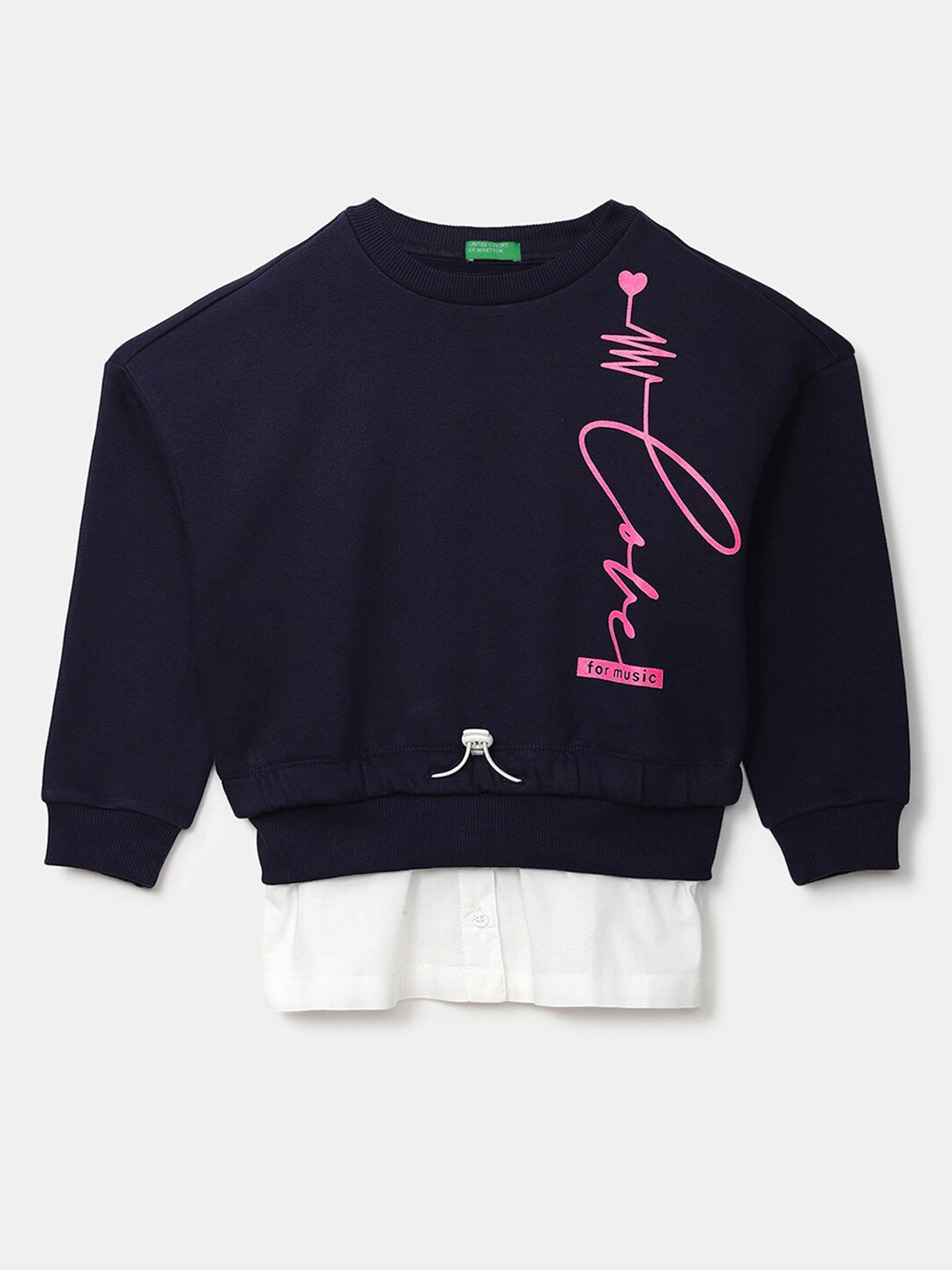 

United Colors of Benetton Girls Navy Blue Printed Cotton Sweatshirt