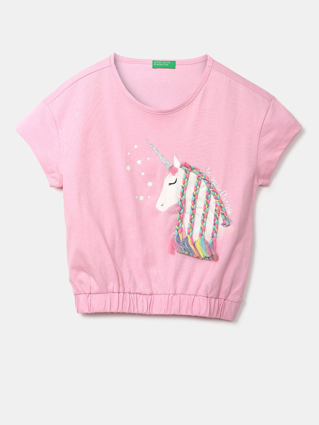 

United Colors of Benetton Girls Pink Printed Extended Sleeves Crop Top