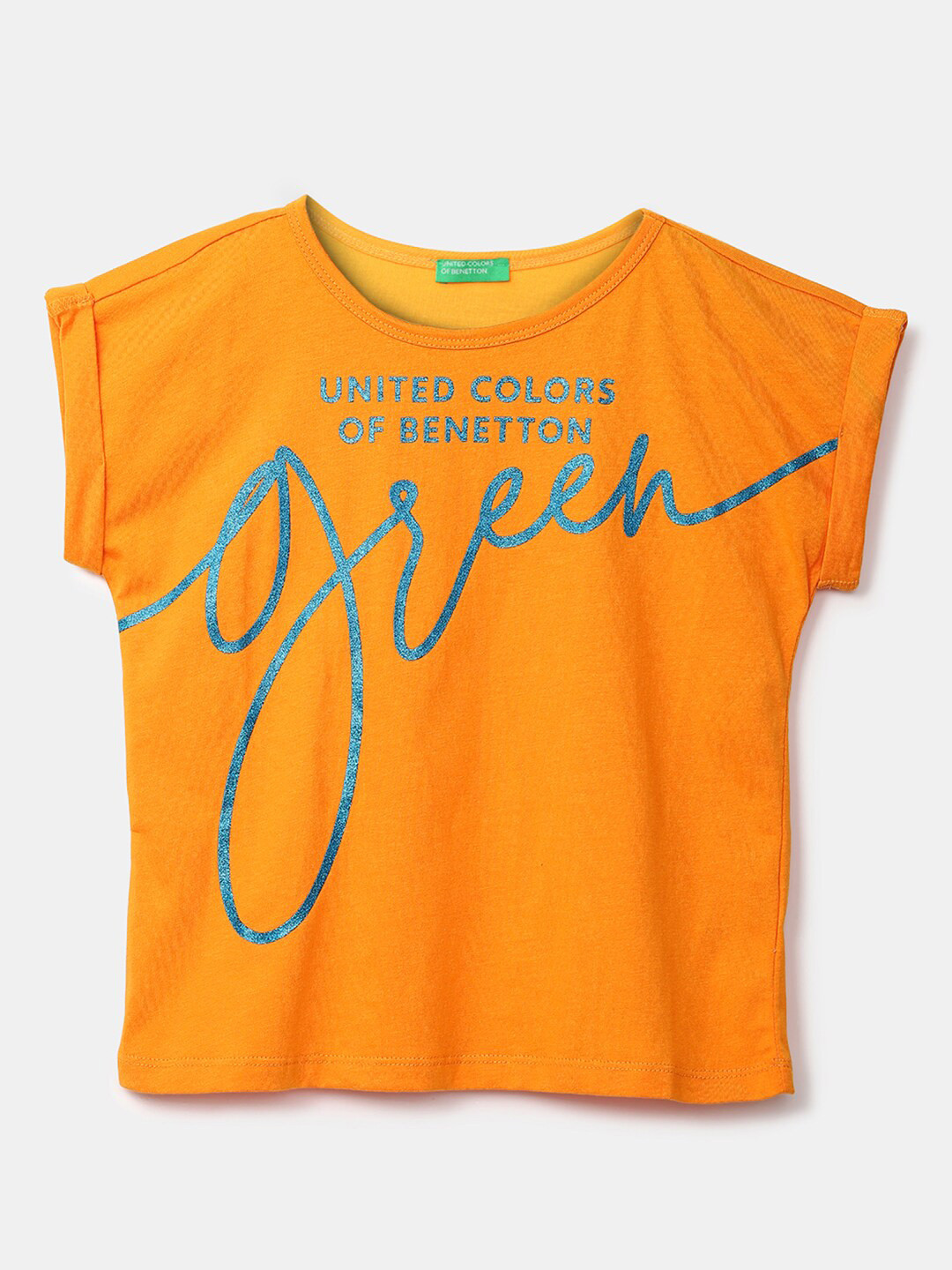 

United Colors of Benetton Girls Orange & Blue Printed Pure Cotton Top