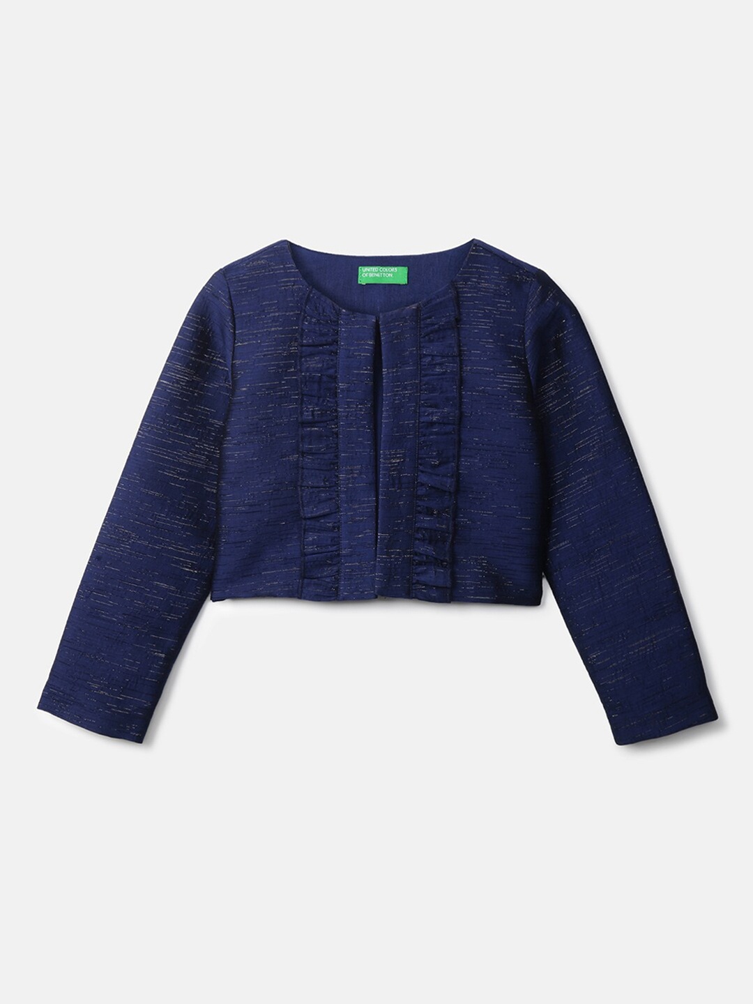 

United Colors of Benetton Girls Navy Blue Striped Frill Shrug