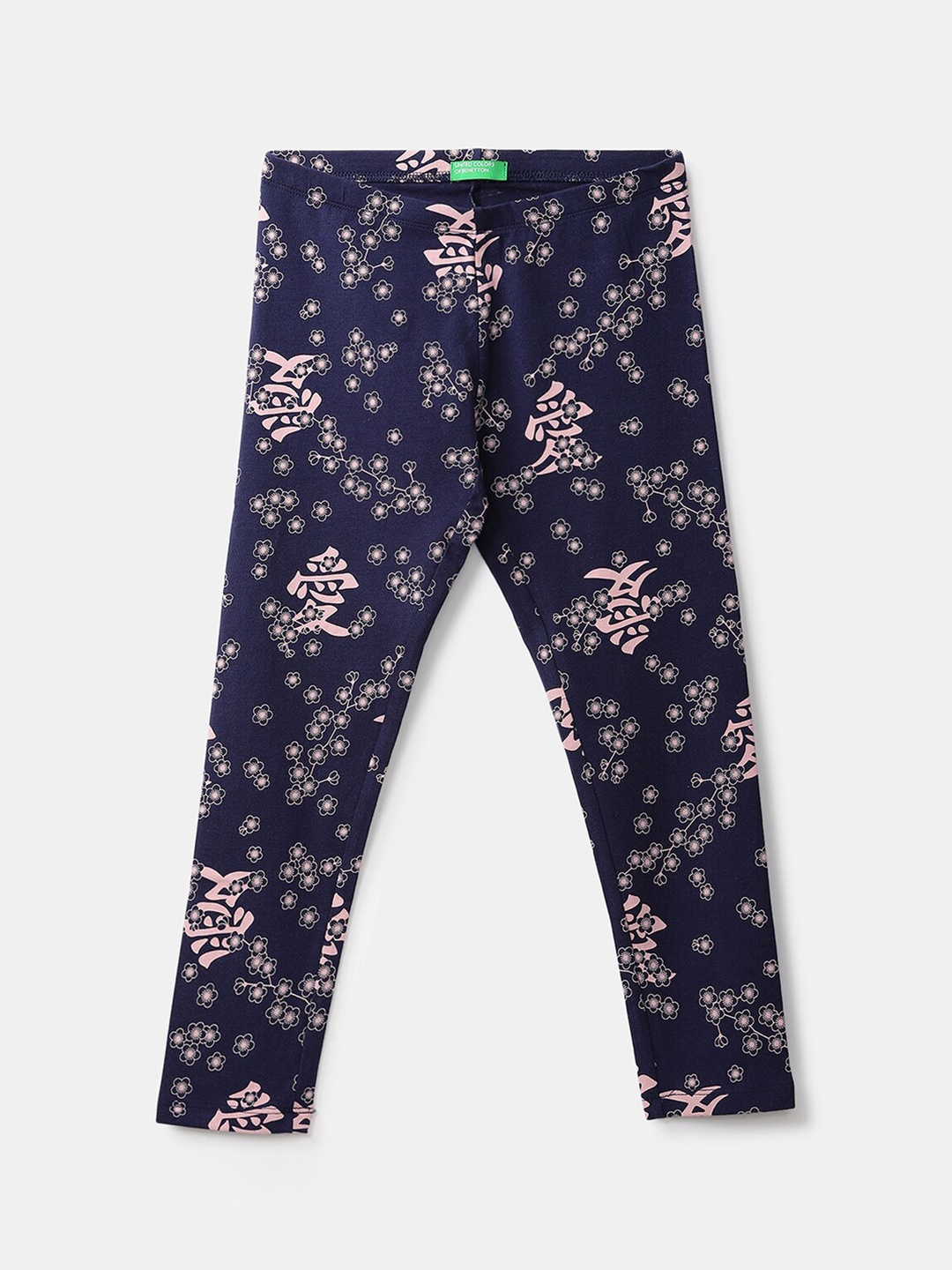 

United Colors of Benetton Girls Navy Blue Printed Cotton Ankle Length Leggings