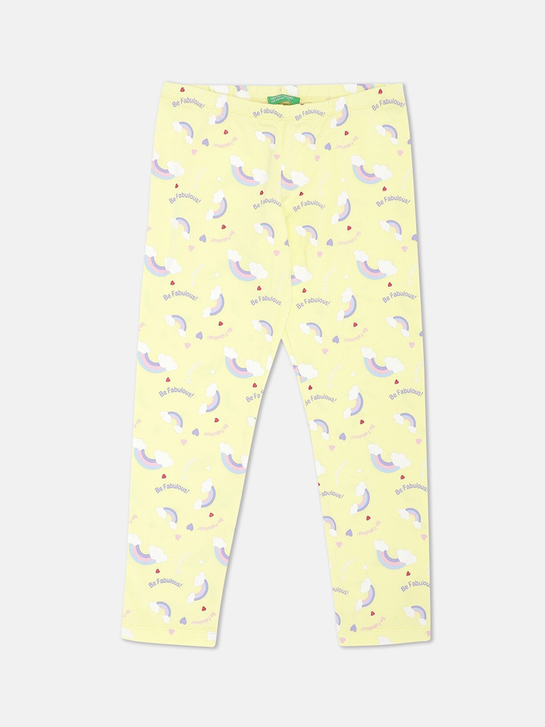 

United Colors of Benetton Girls Yellow Printed Ankle-Length Cotton Leggings