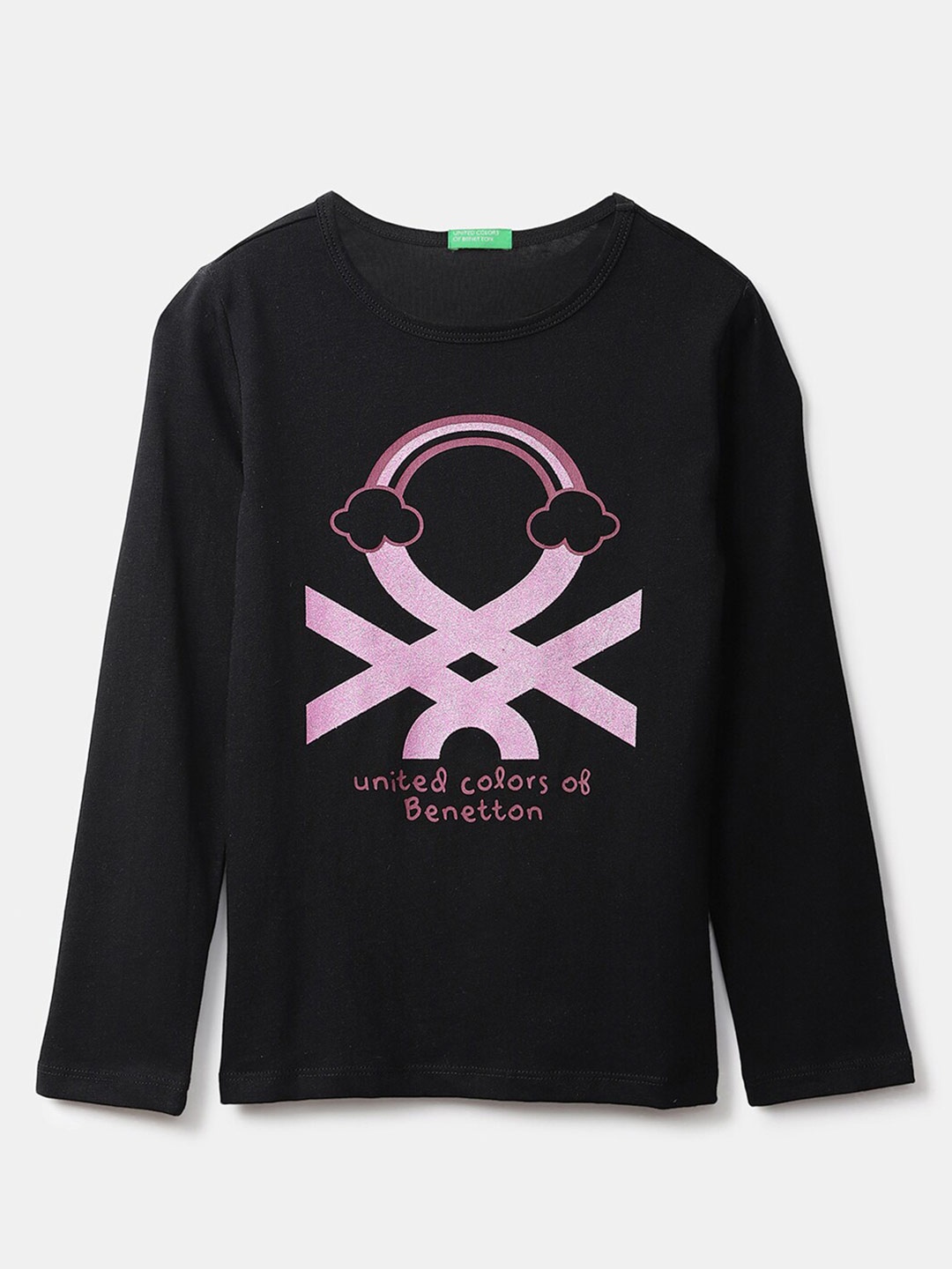 

United Colors of Benetton Kids Unisex Black Print Pure Cotton Top
