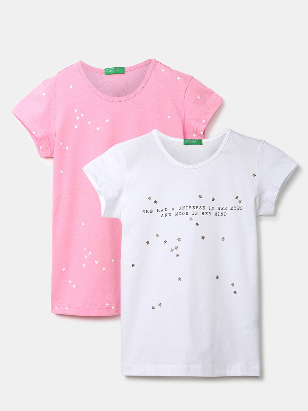 

United Colors of Benetton Girls Pack of 2 Pink & White Printed Top