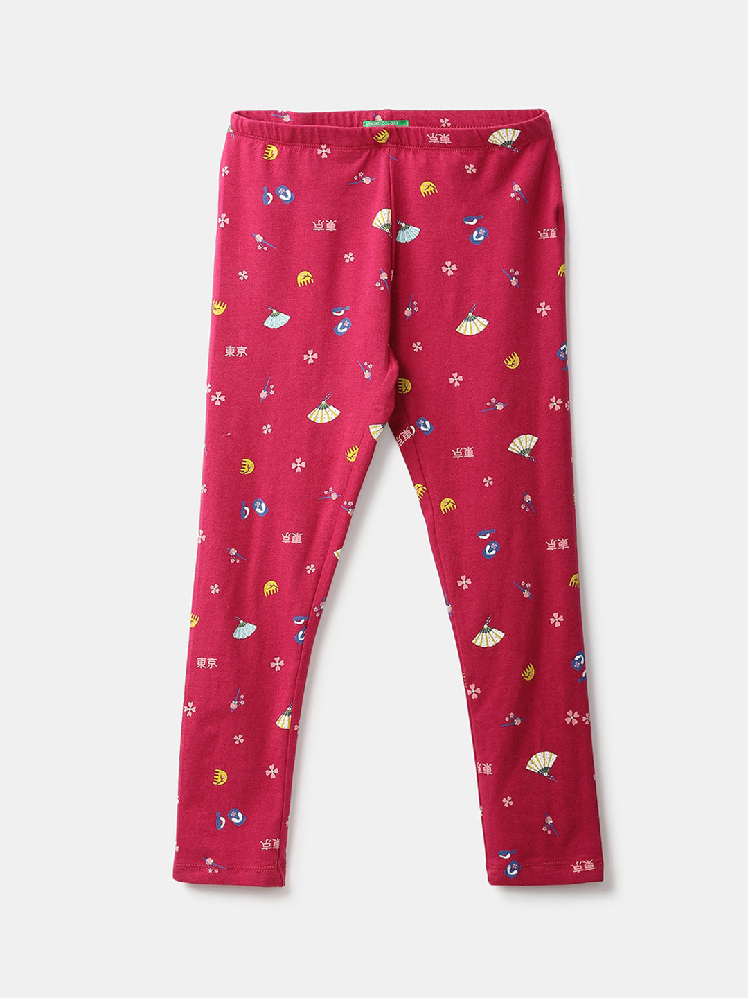 

United Colors of Benetton Infant Girls Magenta Printed Pure Cotton Ankle-Length Leggings