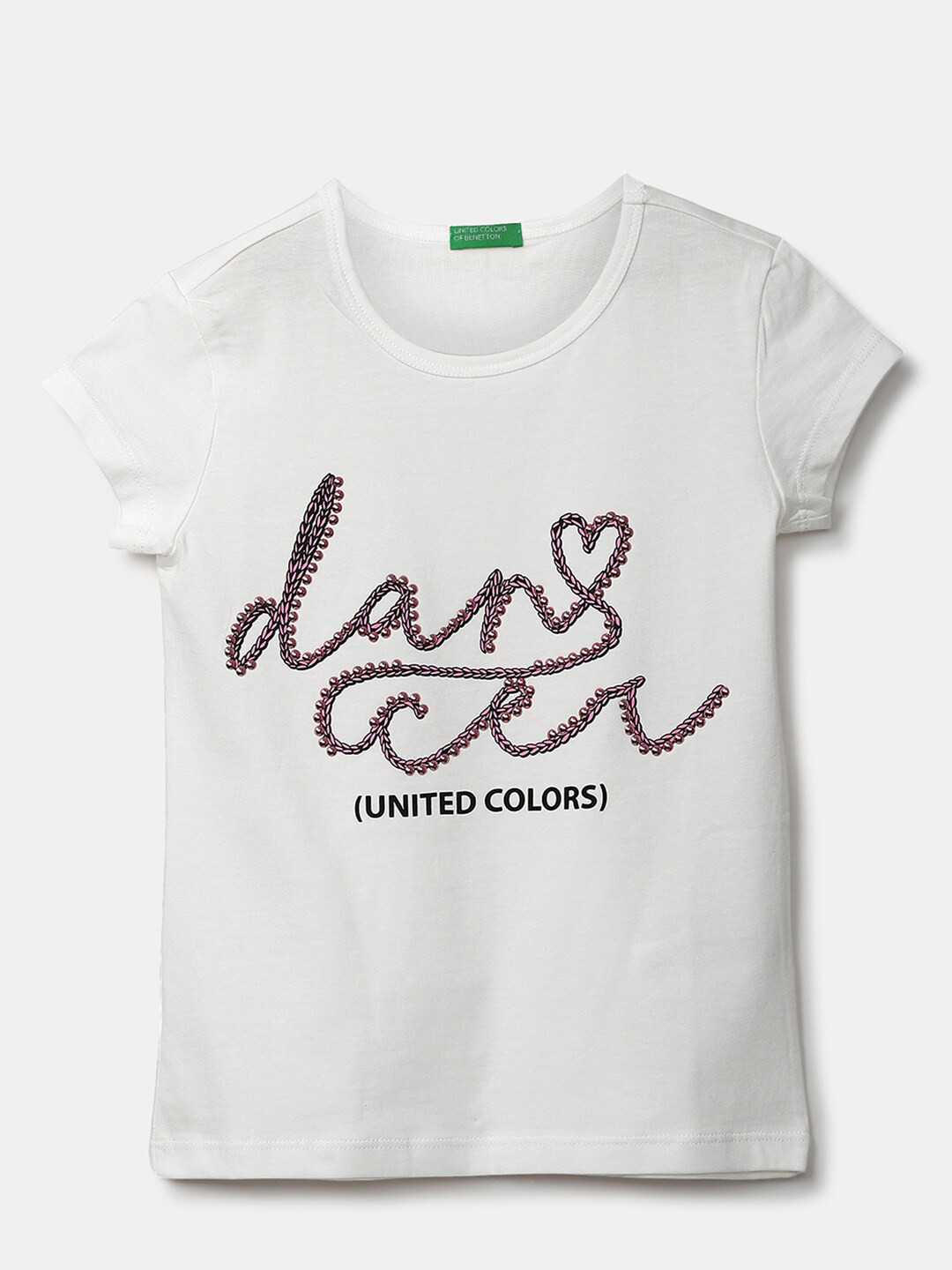 

United Colors of Benetton White Pearl Detail Printed Top