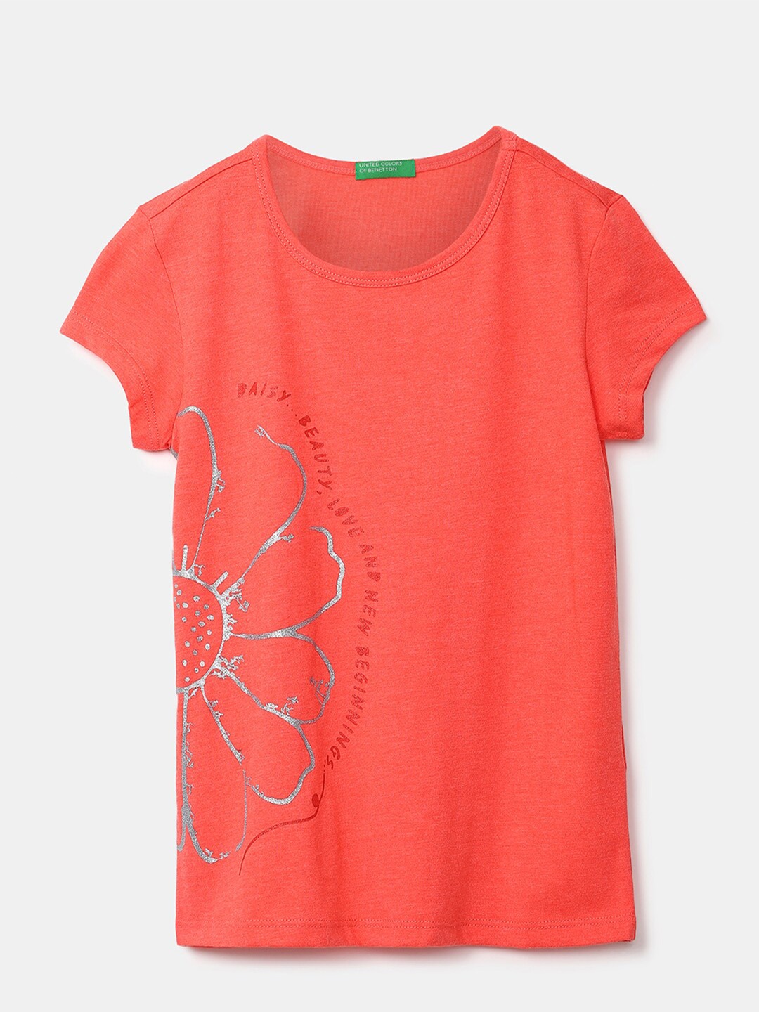 

United Colors of Benetton Girls Coral Pink Floral Printed Top