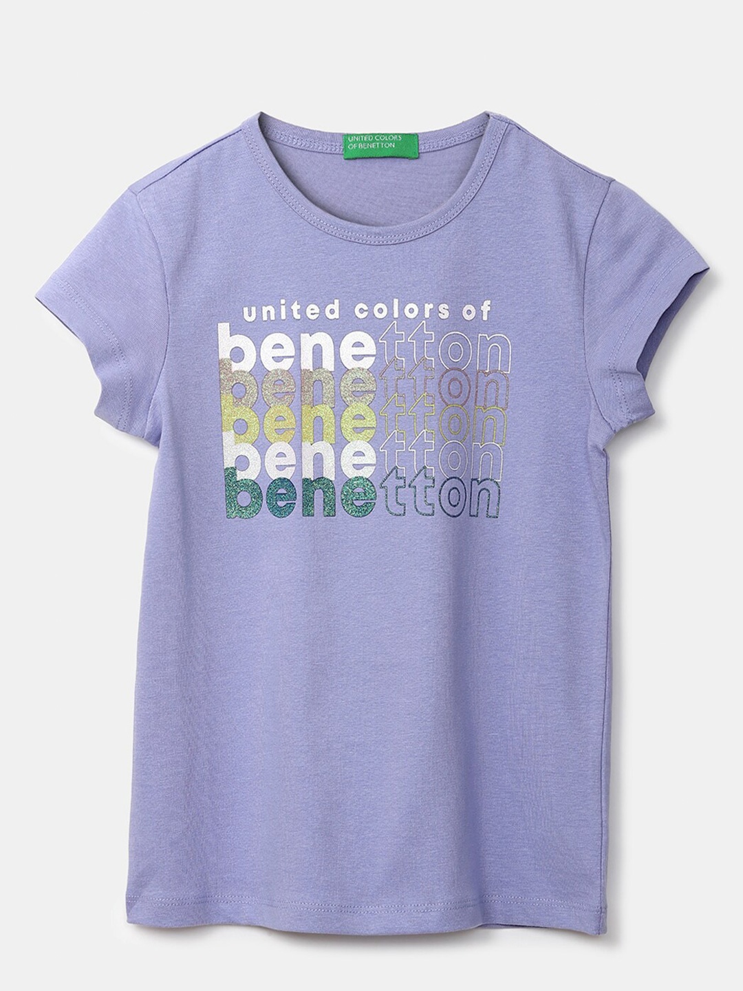 

United Colors of Benetton Lavender Pure Cotton Brand Logo Print Longline Top