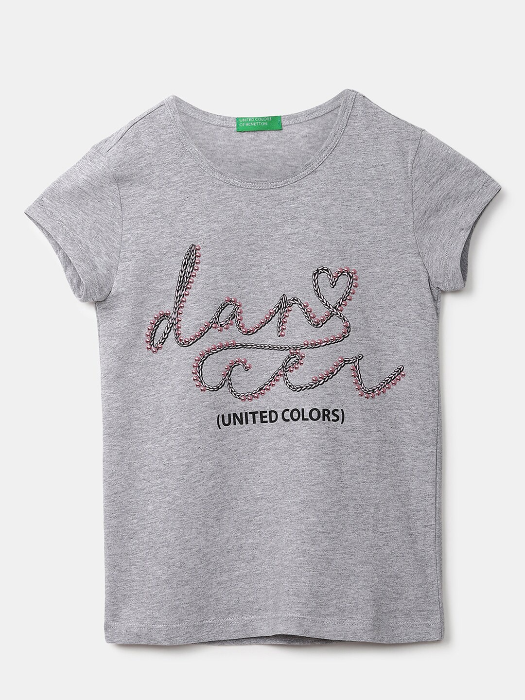 

United Colors of Benetton Girls Grey Printed Cotton T-shirt